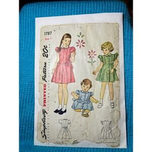 Simplicity 1787 pattern girls fit and flare dress puff ruffle sleeve size 1